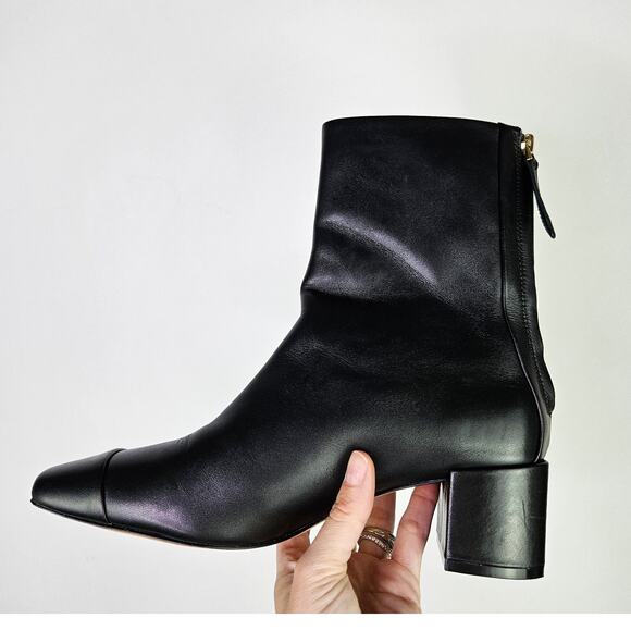 Ann Taylor Black Leather Ankle Boots Size 7M Square Toe Block Heel Back Zip Chic - Picture 6 of 13
